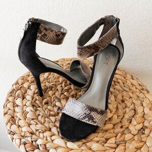 LOFT Size 9 Snakeskin & Black Suede Heels | Ankle Strap Sandals